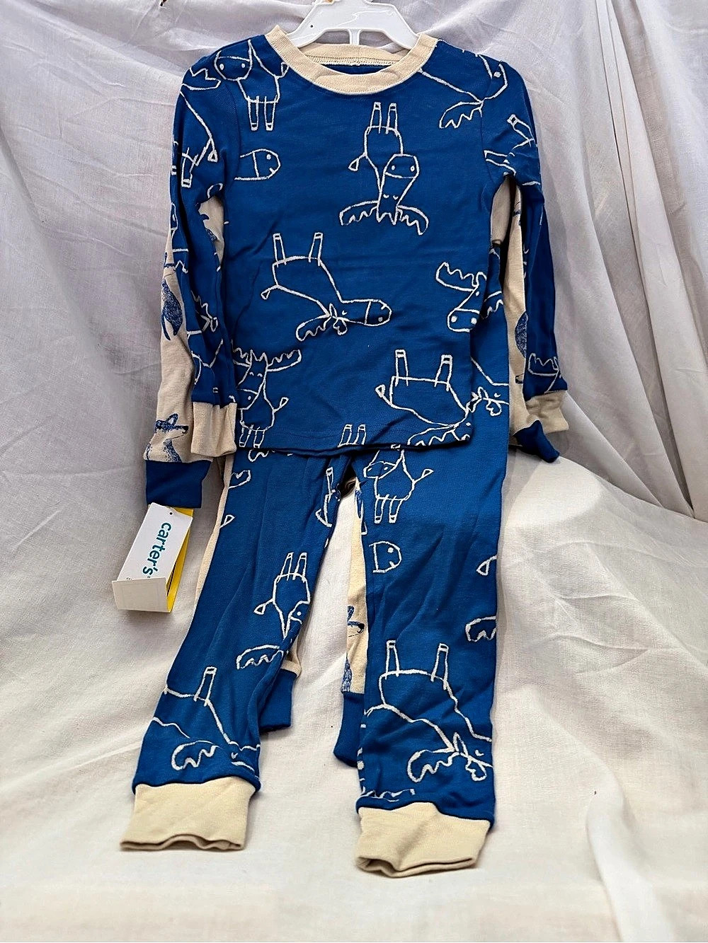carter's Kids Animal Pajama Set Blue & Cream Baby 3T NWT